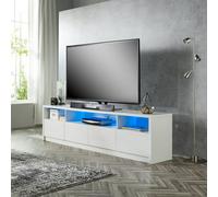 MMT Funiture Designs Modern White 200Cm Matt Gloss Tv Stand Cabinet Suitable For 55 65 70 75 80 Inch 4K Led Flat Screen Tv's