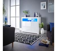 MMT Funiture Designs Modern White Matt Gloss Buffet Sideboard Cabinet With Led Lights- Length 116Cm X Depth 35Cm X Height 93Cm