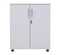 MMT Funiture Designs Storage Cabinet White Wooden Cupboard Filing Cabinet With 2 Shelves - 2 Door Lockable Cupboard Under Desk Office Unit Organiser