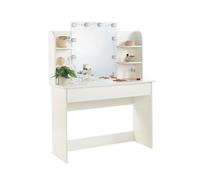 MMT Funiture Designs White Dressing Table With Drawers Make Up Desk With Led Mirror Modern Bedroom 108Cm