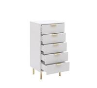MMT Funiture Designs White Gloss Chest Of Drawers, Gold Handles & Legs, 5 Drawer