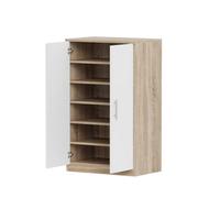 MMT Funiture Designs White Oak Shoe Rack 6-Tier Fits Size 13 Boots White , 2 Doors, 5 Shelves, 55X35.5X90Cm
