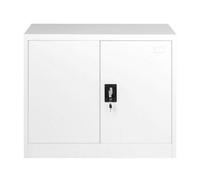 MMT Funiture Designs White Stainless Steel Filing Cabinet With 1 Shelf - 2 Door Lockable Filing Cabinet - Metal Office Storage Cupboard Organiser