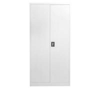 MMT Funiture Designs White Stainless Steel Filing Cabinet With 4 Shelves - 2 Door Lockable Filing Cabinet - Tall Metal Office Storage Cupboard