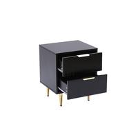 MMT Furniture Designs Bedside Table, 2 Drawers, White/Black with Gold Legs, 42cm Wide Chest - Black - Wood - 40cm(d)55cm(h)42cm(w)