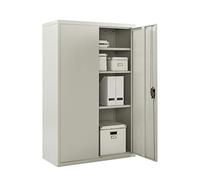 MMT Furniture Steel Storage Cabinet - 2 Door Lockable Filing Cabinet -Storage Cupboard for Home, Office Documents, Files, Pantry - 3 Shelf Unit - Grey