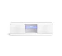 MMT Furniture TV Stand for 42 49 55 60 65 inch LED LCD Plasma Flat Screens - Cabinet & Entertainment Centre Desk with Storage & Blue LED Lights - Televisions Media Console Shelf - White