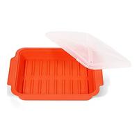 MMUGOOLER Microwave Easy Bacon Maker/Cooker with Lid, Safety, Quick and with No Mess, 11.3“ L x 9.0" W x 2.4" H- Red