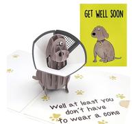 mmuue Funny Pop Up Get Well Soon Card, Humorous 3D Speedy Surgery Recovery Card for Friends Patient, Lovely Sympathy Cards for Men Women, At Least You Don't Have to Wear A Cone, Pug Cone Card