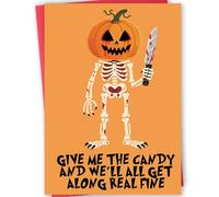 mmuue Funny Pumpkin Halloween Card for Kids Adult, Pumpkin Head Skeleton Card, Spooky Halloween Gifts for Friends Family