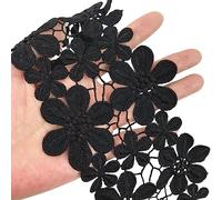 MMvolesy 1 Yards Black Daisy Flower Lace Trim Knitting Wedding Embroidered DIY Handmade Patchwork Ribbon Sewing Supplies Crafts