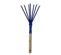 MMXX TOOLS Small Brush & Hand Rake - Small Fan Broom 12 cm - Leaf Rake for Bed & Grave Care - Robust Hand Brush with Wooden Handle & Metal Tines Blue - For Removing Leaves & Weeds
