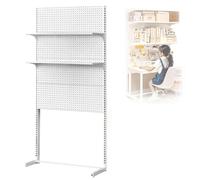 MMXYNXYD Pegboard Standing Shelf, Metal Garage Shelving, Floor Display Shelf Organizer,Standing Desk Accessories for Home Office(165 * 122cm/65 * 48in)