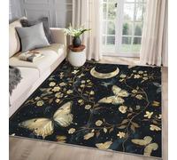MMYAOKEN Butterfly Rug for Girls Bedroom - Flower Rug 120 x 120, Moon Floral Botanical Patterned Area Rugs for Living Room Bedroom, Machine Washable Non Slip Soft Carpet, Butterfly Home Decor & Gifts