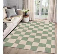 MMYAOKEN Checkered Rug Green - Checkerboard Rug 120cm x 170cm, Rustic Green and Beige Gingham Patterned Area Rugs for Living Room Bedroom, Machine Washable Non Slip Soft Carpet, Check Home Decor