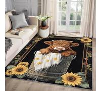 MMYAOKEN Highland Cow Rugs for Bedroom - Cute Farm Animal Rug Large 160 x 230, Rustic Sunflower Patterned Area Rugs for Living Room, Funny Farmhouse Animal Machine Washable Non Slip Soft Carpet