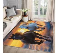 MMYAOKEN Horse Gifts - Galloping Horse Rug 80 x 150, Black White Horses Patterned Area Rugs for Living Room Bedroom, Machine Washable Non Slip Soft Carpet, Horses Home Decor & Gifts