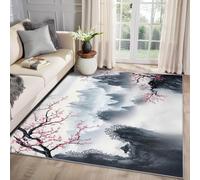 MMYAOKEN Japanese Rug - Mountain Cherry Blossom Rug 80 x 150, Oriental Asian Style Patterned Area Rugs for Living Room Bedroom, Machine Washable Non Slip Soft Carpet, Japanese Home Decor & Gifts