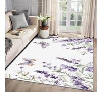 MMYAOKEN Lavender Rugs for Bedrooms - Purple Floral Rug 80 x 150, Butterfly Flower Botanical Patterned Area Rugs for Living Room, Machine Washable Non Slip Soft Carpet, Lavender Home Decor & Gifts