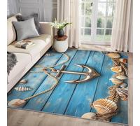 MMYAOKEN Nautical Theme Rug - Anchor Rug 100cm x 150cm, Coastal Seashell Maritime Patterned Area Rugs for Living Room Bedroom, Machine Washable Non Slip Soft Carpet, Nautical Home Decor & Gifts