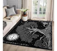 MMYAOKEN Tree of Life Small Rug - Sun and Moon Rug Small 50x80, Celestial Aesthetic Patterned Area Rugs for Entryway, Black and White Machine Washable Non Slip Soft Door Mat