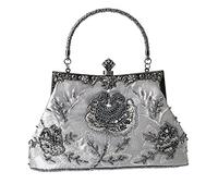 MMYOMI Vintage Floral Beaded Rhinestone Embroidery Clutch Sequin Wedding Party Prom Bag Bridal Ladies Crossbody Evening Handbag (Grey)