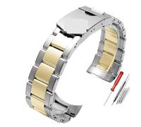 MMYUAK Metal Watch Strap Solid Precision Steel Curved Metal Strap Watch Chain 20MM 22MM Folding Buckle Bracelet(Silver to gold,20mm)