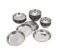 MMYUAK Stainless Steel Multi-Purpose Plate Outdoor 304 Stainless Steel Plate 16PCS 20PCS Set Camping Tableware Self-Driving Tour Household Soup Basin Dish Set(20PCS)
