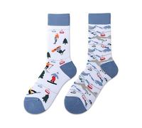 Mmyzao Funny Socks Unisex 35-46 Asymmetrical Pattern Left and Right Various Designs from Animals, Food, Sports and Art, Skiing in the snow mountains, 35-46
