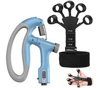 MMZ 2 Pack Hand Grip Strengthener, 3 Resistant Level Strength Trainer/ Forearm Strengthener 22-220Lbs/10-100kg, Adjustable Finger Perfect for Musician Athletes and Injury Recovery, Blue