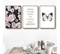 MMZBYAN Nordic style living room decoration painting flower butterfly hotel home decoration canvas painting * 3 frameless painting 40 × 60cm