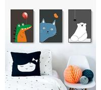 MMZBYAN Simple cartoon small animal cat dinosaur crocodile bear decoration painting * 3 frameless painting 50 × 70cm