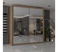MN Furniture Cuba Sliding Mirror Wardrobe - LED Light 203cm x 217cm in Brown | Size: 203 cm x 217 cm MN Furniture Brown 203 cm x 217 cm
