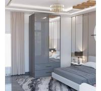 MN Furniture Modern High Gloss Mirrored Wardrobe with Drawers 80cm x 200cm in Grey | Size: 80 cm x 200 cm MN Furniture Grey 80 cm x 200 cm