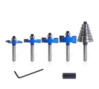 MNA 4Pcs Rabbet Router Bits 1/4" Shank with 6 Bearings Set, 1/16", 1/8", 3/16", 1/4", 5/16", 3/8" Bearings, Interchangeable Bearings with 1/2" to 1/4" Router Collett, Slot Router Bits