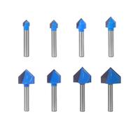 MNA 90° V Groove Router Bit 8 Pcs Set, 1/4 Inch Shank, Cutting Diameter in 1/4”, 5/16”, 3/8”, 1/2”, 5/8”, 3/4”, 7/8”, 1”. Great for Making Signs, Decorative Accents to Furniture & Plaques