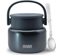 mnam Food Flask 500 ml - Stainless Steel Vacuum Double Wall Jar with Folding Spoon - Soup container for hot food and meals - Thermal Lunch Box (Blue, 500 ml) (Titanium Grey)