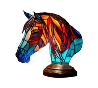 Mnaocz Animal Table Lamp Series, Animal Stained Table Lamp, Resin Wolf Horse Elephant Dragon Dolphin Owl Chicken Bedside Lamp Night Light, Retro Desk Lamp Bedroom and Living Room Decoration(#6)
