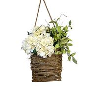 Mnaocz Cream Hydrangea Door Hanger Basket, Spring Wreath Front Door Flowers Basket, Wildflowers Door Hanging Basket Wreath for Home Porch Farmhouse Wedding Decor(#3)