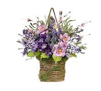 Mnaocz Cream Hydrangea Door Hanger Basket, Spring Wreath Front Door Flowers Basket, Wildflowers Door Hanging Basket Wreath for Home Porch Farmhouse Wedding Decor(#2)