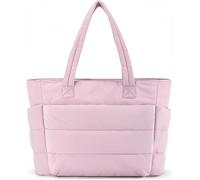 Mnbfc Puffer Tote Bag for Women: Lightweight Puffy Tote Bag Utility Work Quilted Puffy Tote Purse with Compartment for Daily Work Travel (Pink)