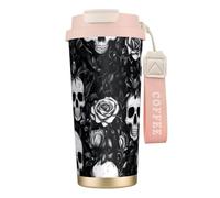 MNBVCDRTYU Black Floral Skull 316 Stainless Steel Coffee Cup - Insulated Travel Mug with 12-Hour, Large Capacity Cone Shape Cup for Home, Office & Outdoor Use