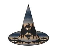 MNBVCDRTYU Moose Mountain Pine Tree Wilderness Halloween Hat - Full Print Design, Comfortable Oxford Cloth, Lightweight & Foldable For Parties, Carnivals, And More