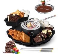 MNBVH Chocolate Fondue Marshmallow Toasting Kit - 2 in 1 Set with 4 Detachable Trays, 4 Roasting Forks, Adjustable Temperature, 340ml Bowl, Overheating Protection for Kids Birthday Parties