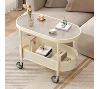 MNBVH Glass Top Oval Coffee Table Round Living Room Center Table with Wheels End Table Side Tables Living Room with Storage Space Easy Assembly for Apartment Office Living Room Bedroom.
