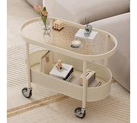 MNBVH Glass Top Oval Coffee Table Round Living Room Center Table with Wheels End Table Side Tables Living Room with Storage Space Easy Assembly for Apartment Office Living Room Bedroom.