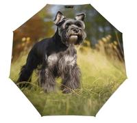 MNBVKL Fully Automatic Umbrella, Schnauzer Dog on The Grass Printed Fully Automatic Umbrella,outdoor Fully Automatic Umbrella