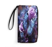 MNBVKL Wallet, Rose with Butterfly Printed Wallet,large Capacity Travel Wallet,women Travel Wallet,adult Wallet, White, 19.7x10.5cm, Modern
