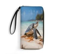 MNBVKL Wallet, Sea Turtle on The Beach Printed Wallet,large Capacity Travel Wallet,women Travel Wallet,adult Wallet, White, 19.7x10.5cm, Modern