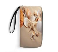 MNBVKL Wallet, Seashells Starfish on The Sand Printed Wallet,large Capacity Travel Wallet,women Travel Wallet,adult Wallet, White, 19.7x10.5cm, Modern
